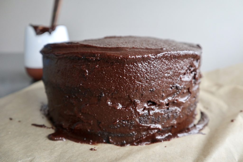 Fully frosted chocolate cake